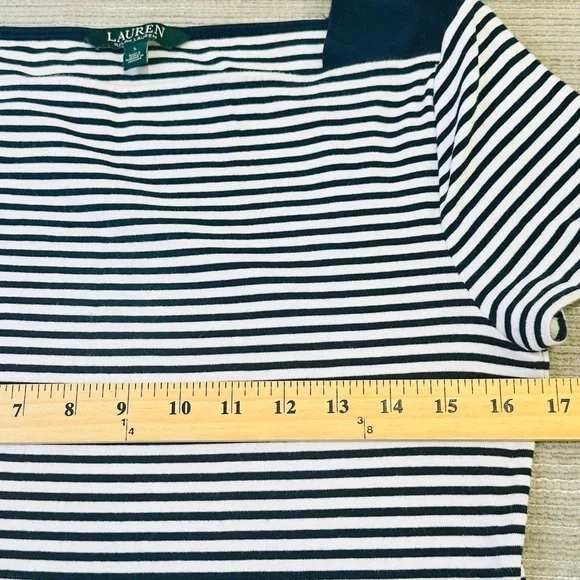 Lauren Ralph Lauren Womens Blue White Short Sleeve Striped T Shirt Size L - Picture 4 of 6